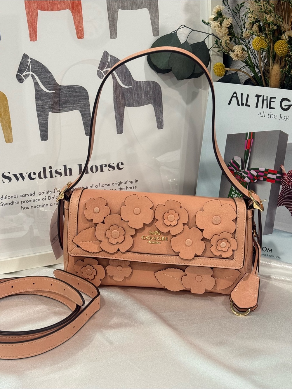 coach Etta Small Flap Shoulder Bag With Floral Applique
